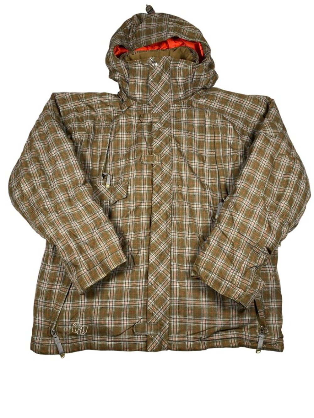 Morrow Mens Snowboard Jacket XL Green Red Plaid Insulated Hooded Winter Coat
